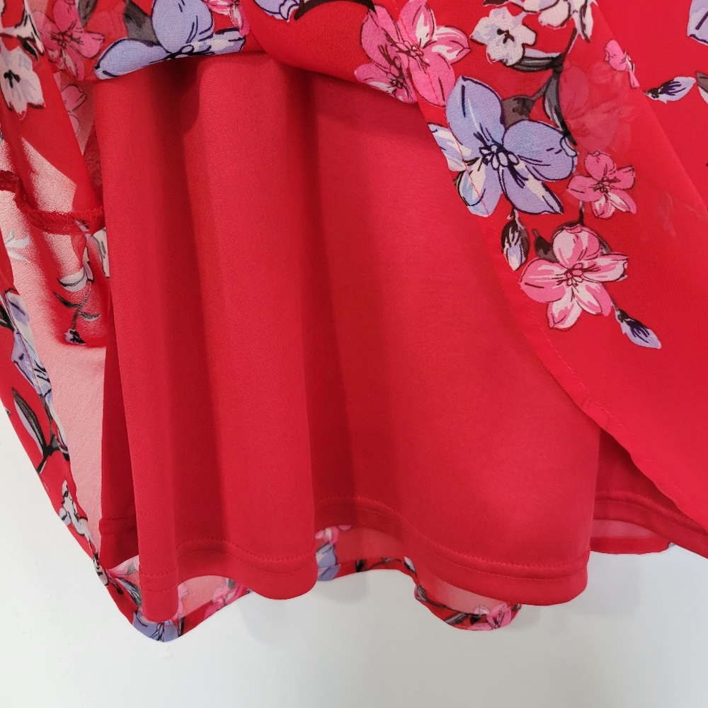 Lulu's Red Floral Ruffled Sleeveless Skater Dress Size Medium - Picture 6 of 13
